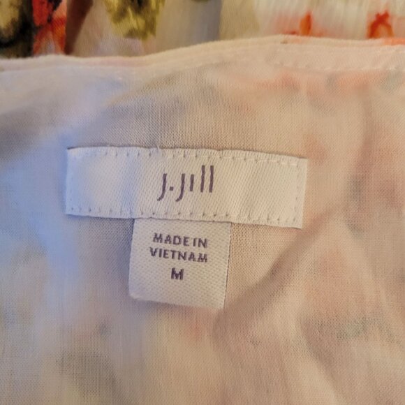 J Jill Floral Midi Belted Dress M Pink Green V Neck Rayon Dainty Feminine Easter - Picture 2 of 8